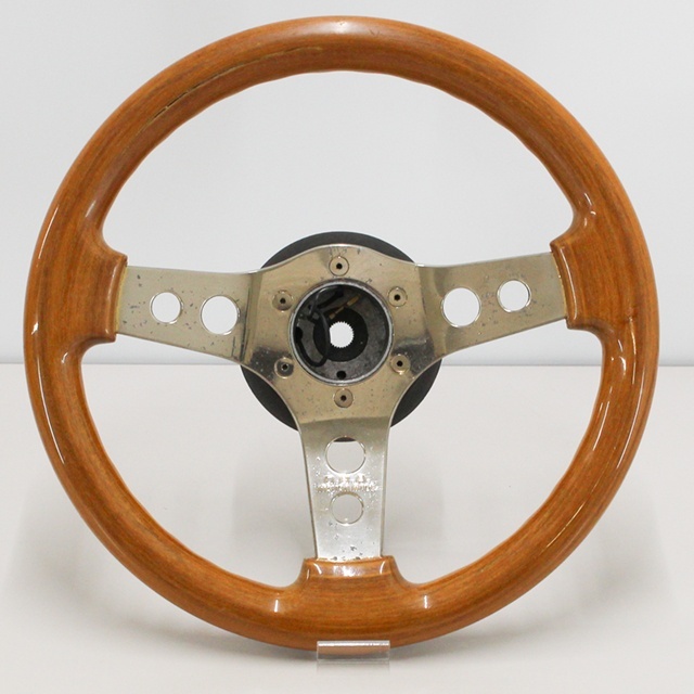 【中古品】OBA ウッドステアリング 外径約33cm ハンドル ITALIAN MADE ヒビ・はがれ等の難あり（西）※発送元：北海道