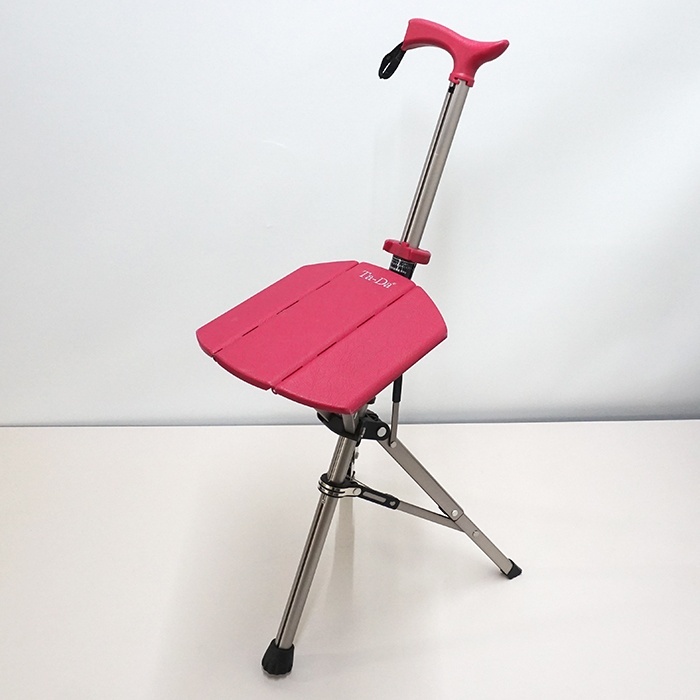 【中古品】Ta-Da ステッキチェア 折りたたみ杖椅子 ピンク キズ・汚れあり 杖 歩行サポート 最大使用者体重80kg（西）※発送元：北海道