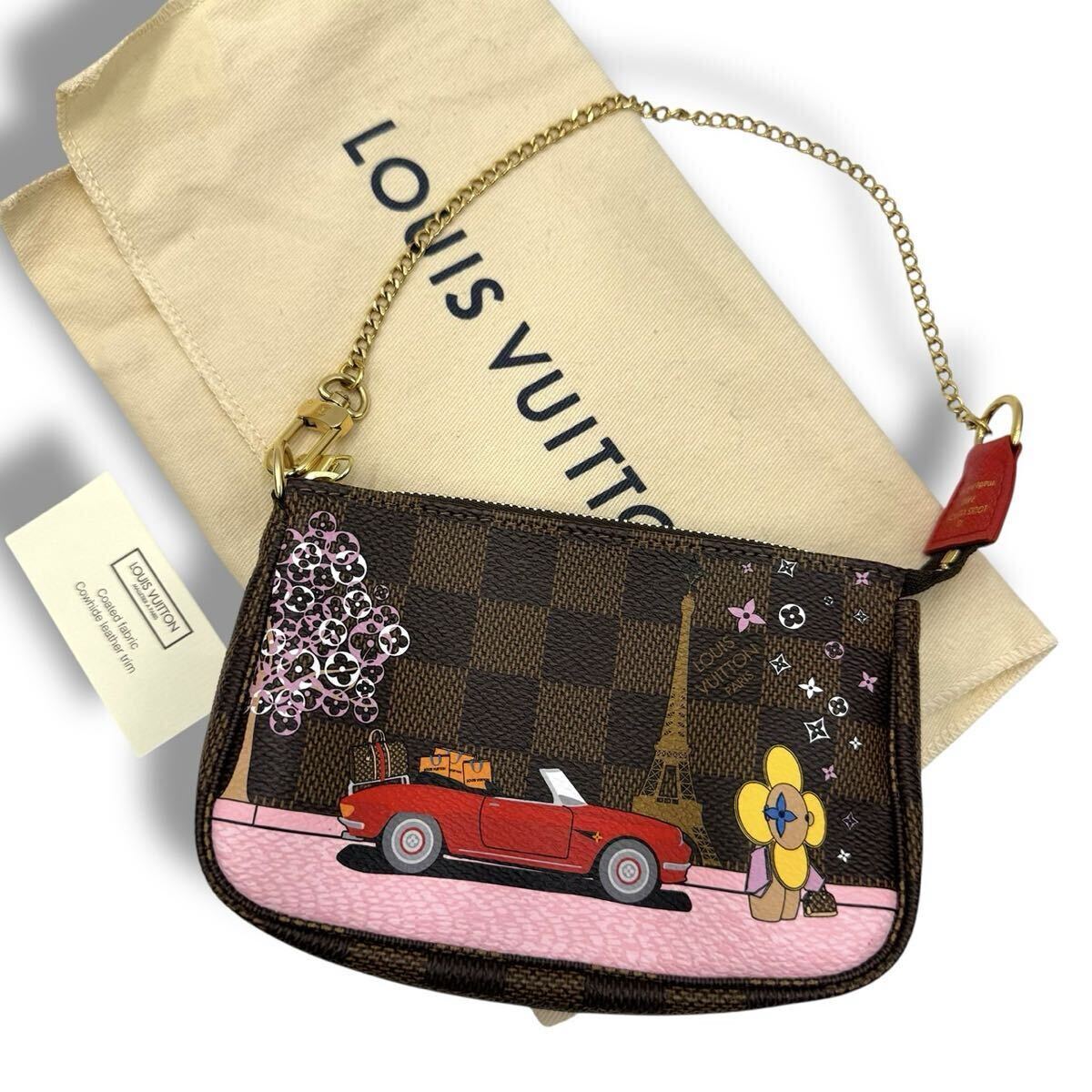 極美品 LOUIS VUITTON ダミエ ミニポシェットアクセソワール N60259 レッドxブラウン ポーチ ヴィヴィエンヌ ルイヴィトン