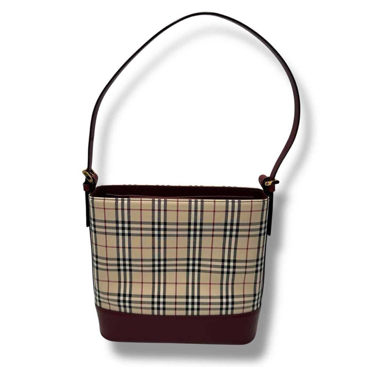 BURBERRY バーバリー ノバチェック ボルドー ショルダーバッグ レディース キャンバス レザー ワンショルダーバッグ
