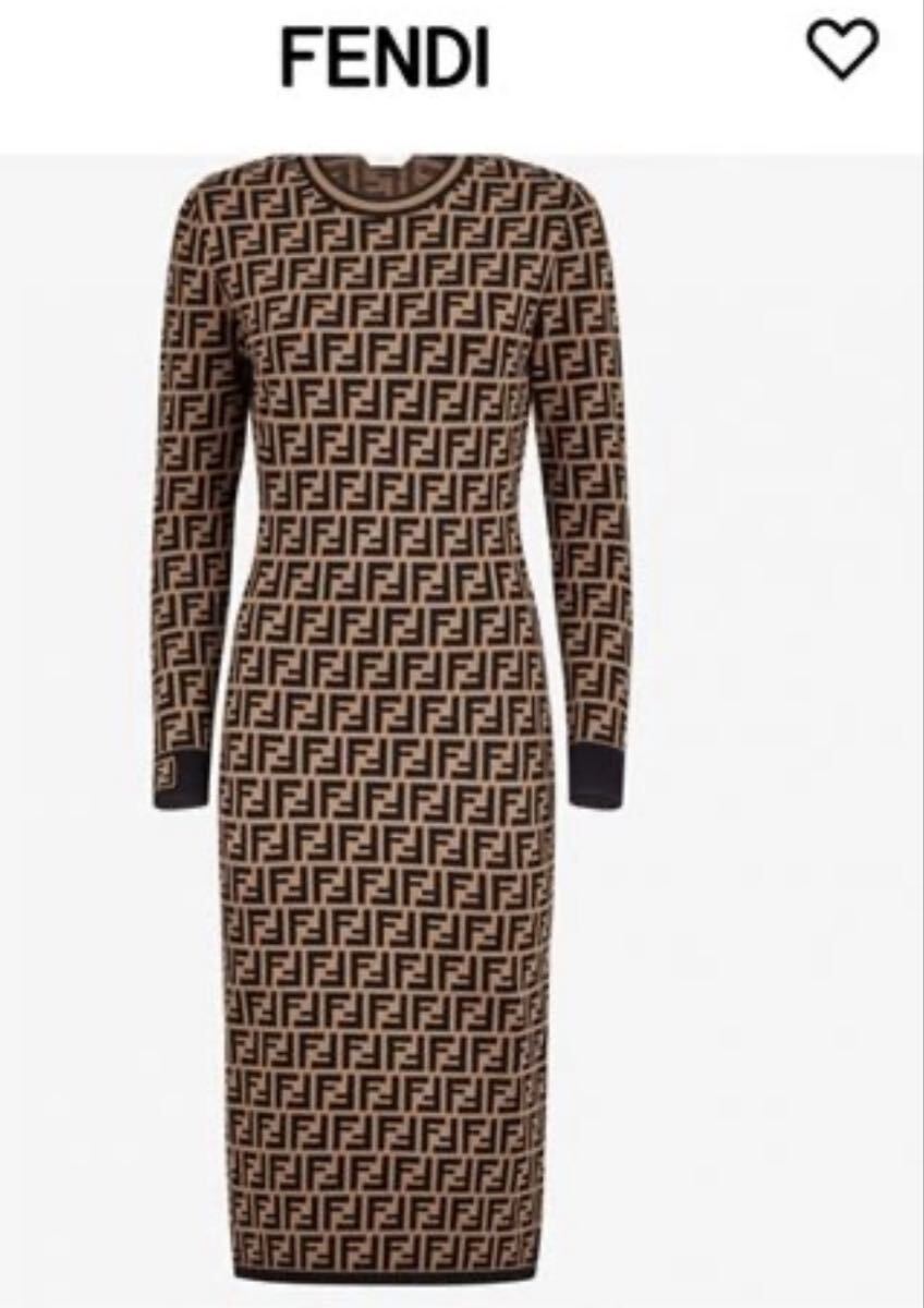 フェンディ　FFロゴ ズッカ柄 ニット 長袖ワンピース