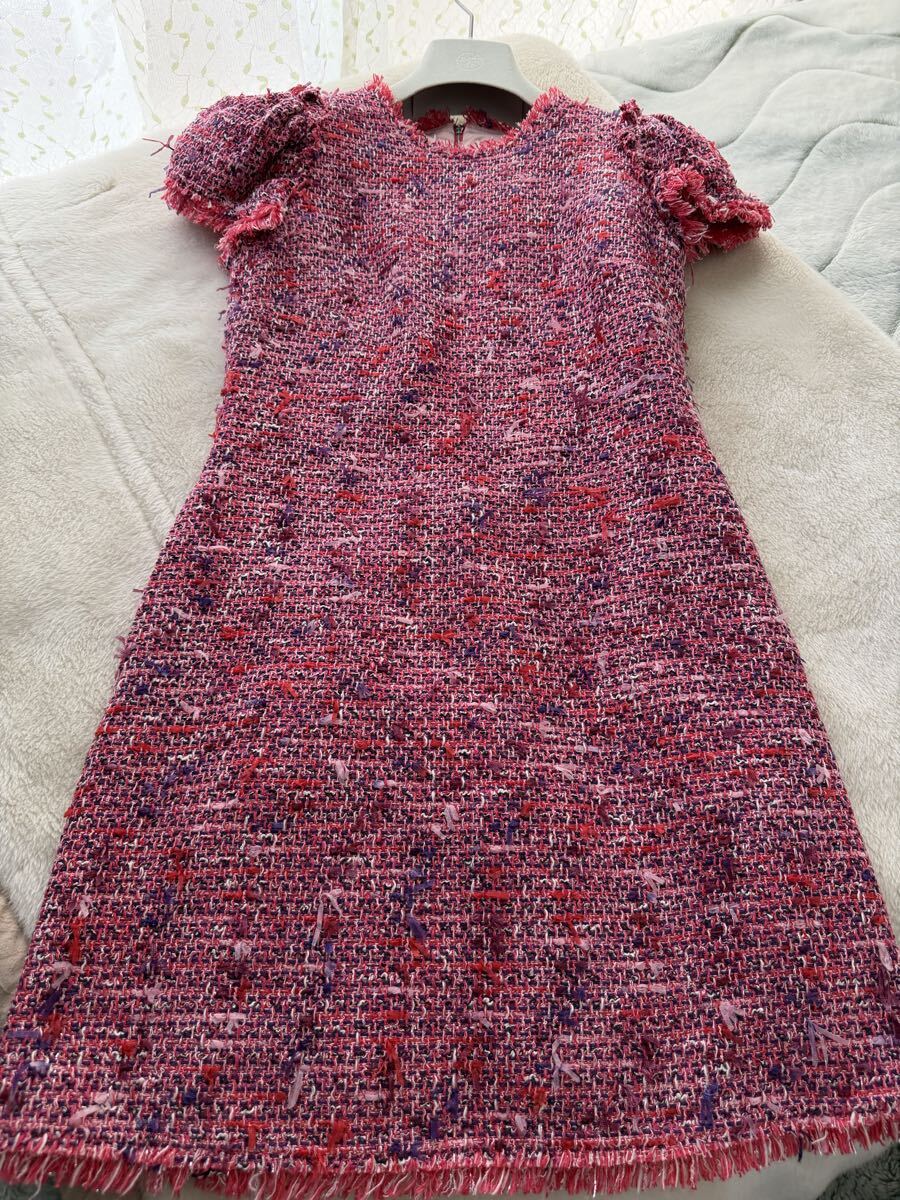 ケイトスペード パフ袖 愛されカラー フリンジ ツイード ワンピ