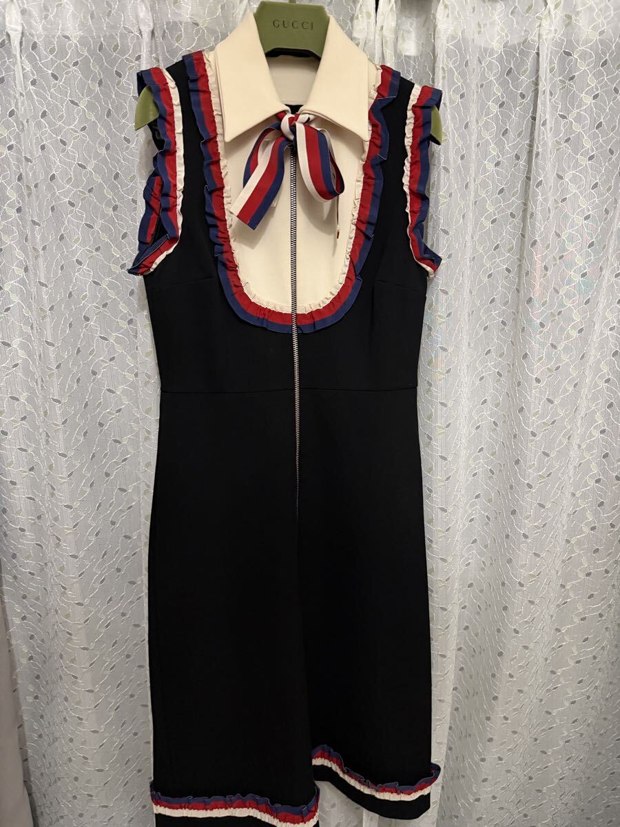 GUCCI グッチ ワンピース フリル リボン ネイビー レッド ホワイト
