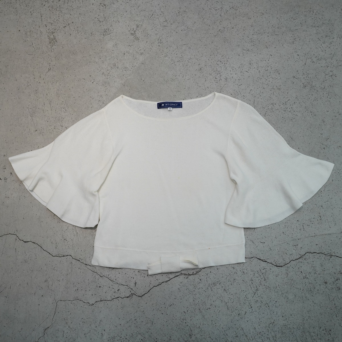 Ms GRACY M'S GRACY エムズグレイシー フレア スリーブ ブラウス 半袖 トップス Ｔシャツ フロントリボン SG-628337 白 サイズ40 988Q★4