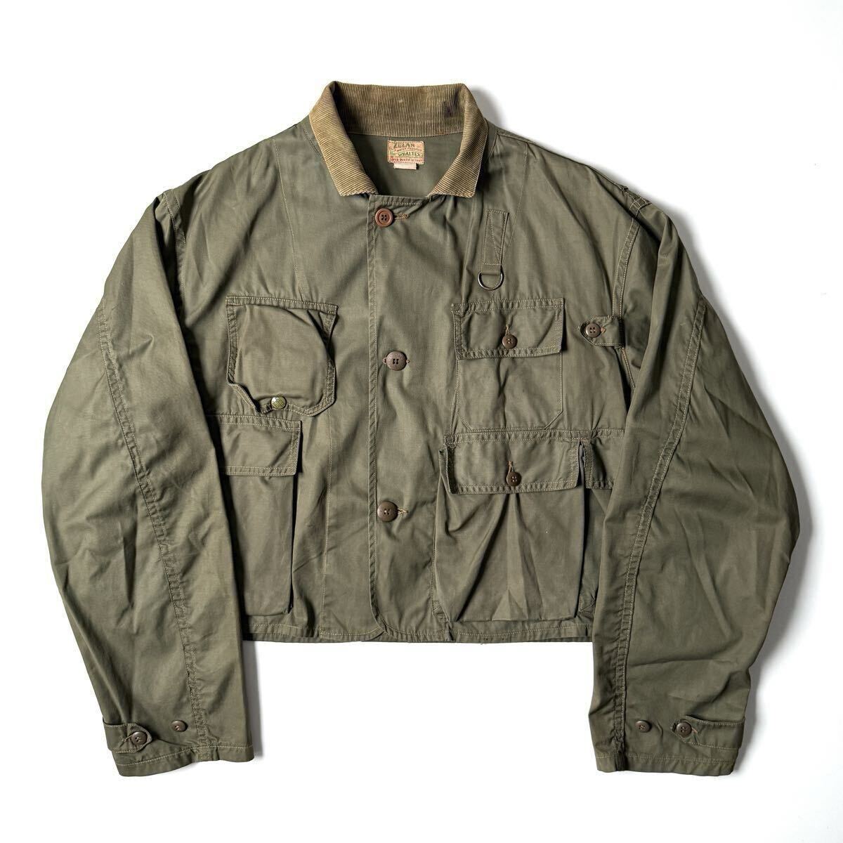 SUPER DUX CO DETROIT fishing jacket / ZELAN WHALTEX WATER PROOFED / 1930’s 1940’s / poplin / olive drab