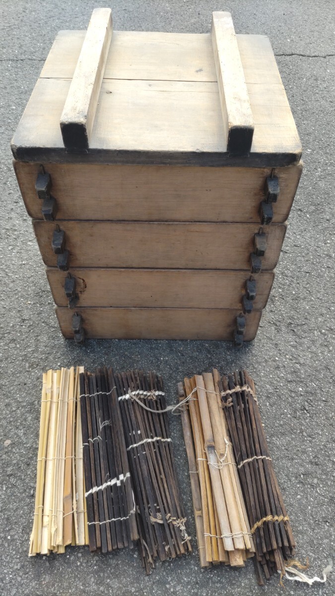 木製角型せいろ　４段　蒸し器 レトロ　140サイズ発送予定