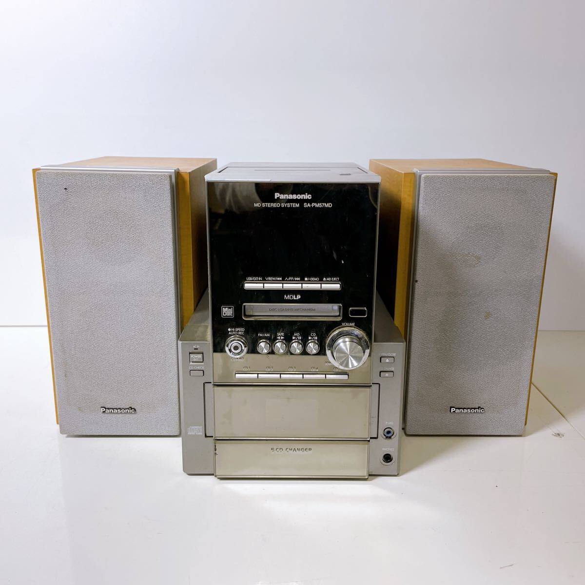 316 [中古] Panasonic ミニコンポ SA-PM57MD スピーカー SB-PM57 通電確認済 パナソニック オーディオ 音響機器 CD MD カセット 現状品