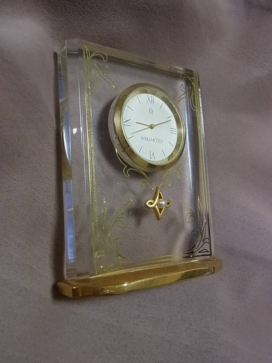 美品　MIKIMOTO/ミキモト　卓上クロック　置時計　本パール付き　動作確認済
