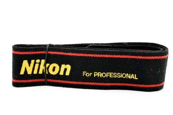 RU801★ニコン Nikon For PROFESSIONAL 純正 ストラップ 黒×黄×赤ライン