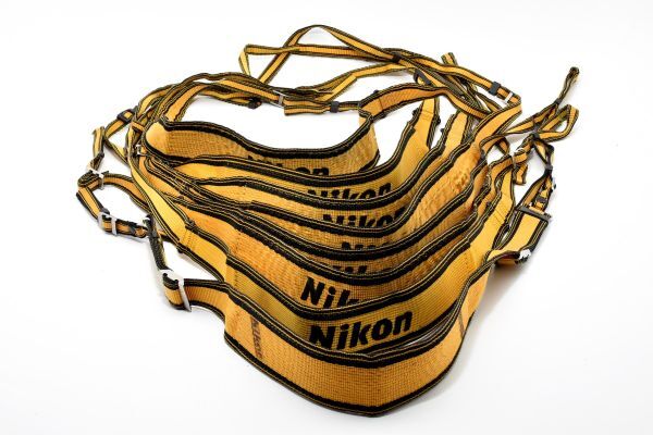 RU821★ニコン Nikon 純正 ストラップ 黄X黒 旧型 ワイド 幅広 8本セット