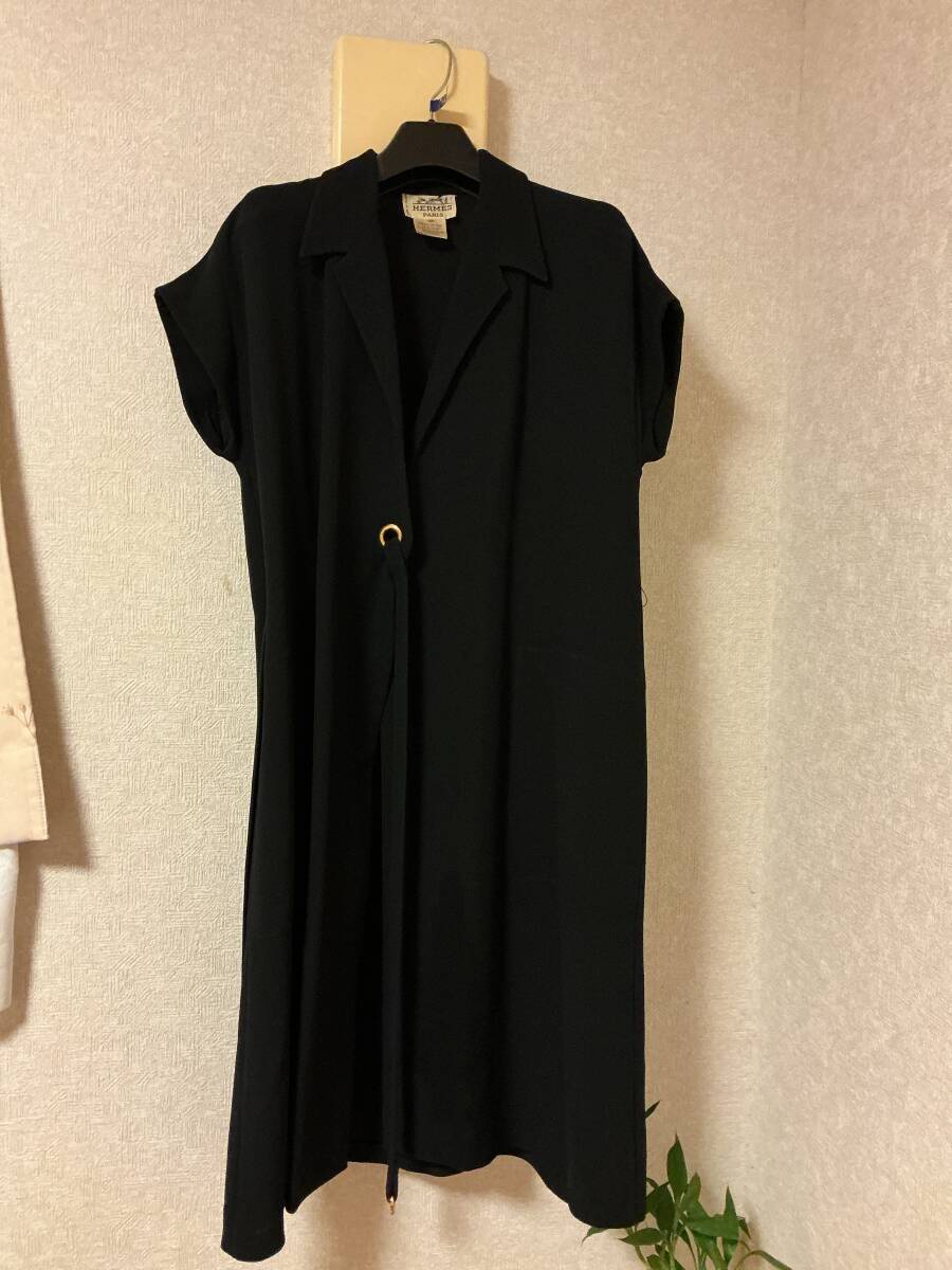 極美品　HERMES エルメス　ワンピース　シルク　黒　40 ベルト金具付き