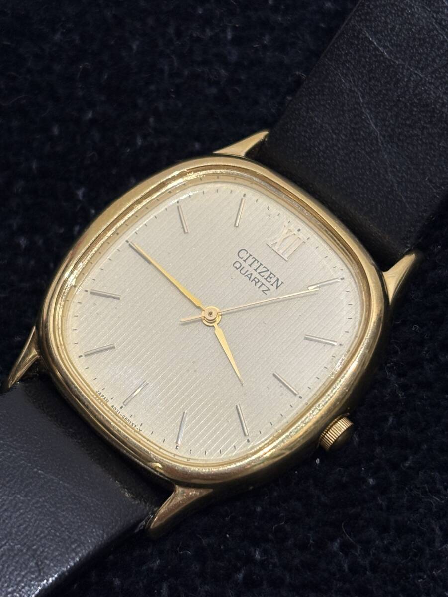 【1円スタート】稼働品 CITIZEN シチズン 6031-G14440 QZ ゴールド文字盤 メンズ腕時計