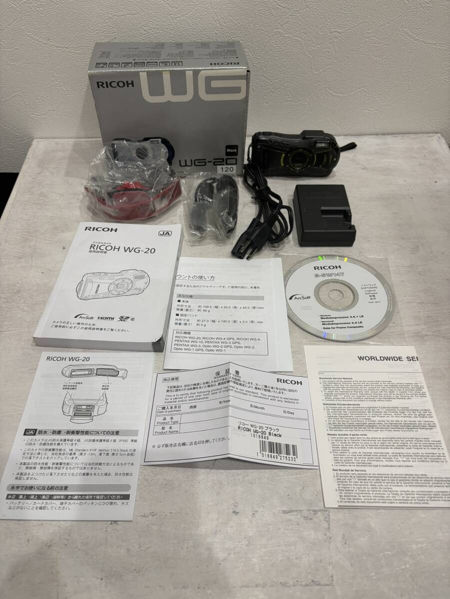 【1円スタート】稼働品 RICOH WG-20 コンパクトデジタルカメラ リコー ブラック 箱/説明書/保証書等付き