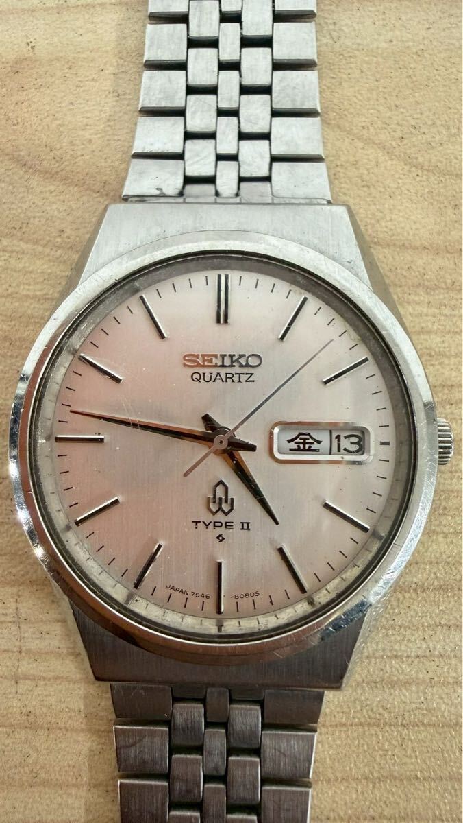 1円〜【稼働品】SEIKO TYPEⅡ 7546-8070 クォーツ セイコー タイプ2 デイデイト メンズ 腕時計 デイデイト シルバー文字盤