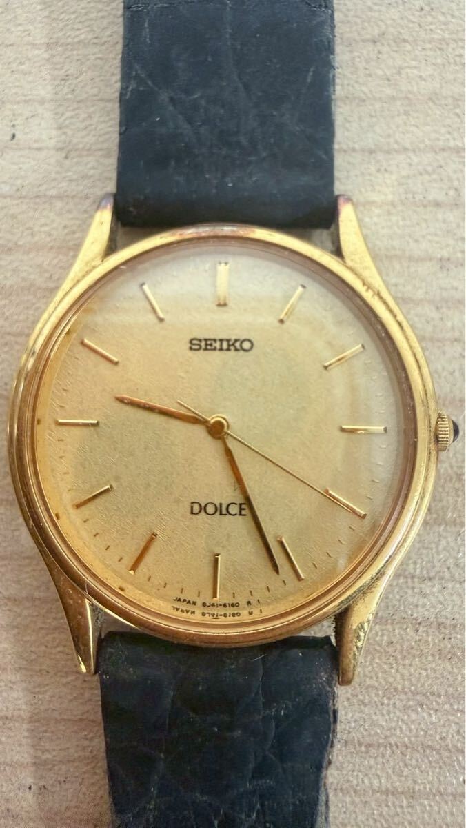 1円〜【稼働確認済み】SEIKO DOLCE 8J41-6100 年差クォーツ セイコー ドルチェ メンズ 腕時計 ゴールド文字盤