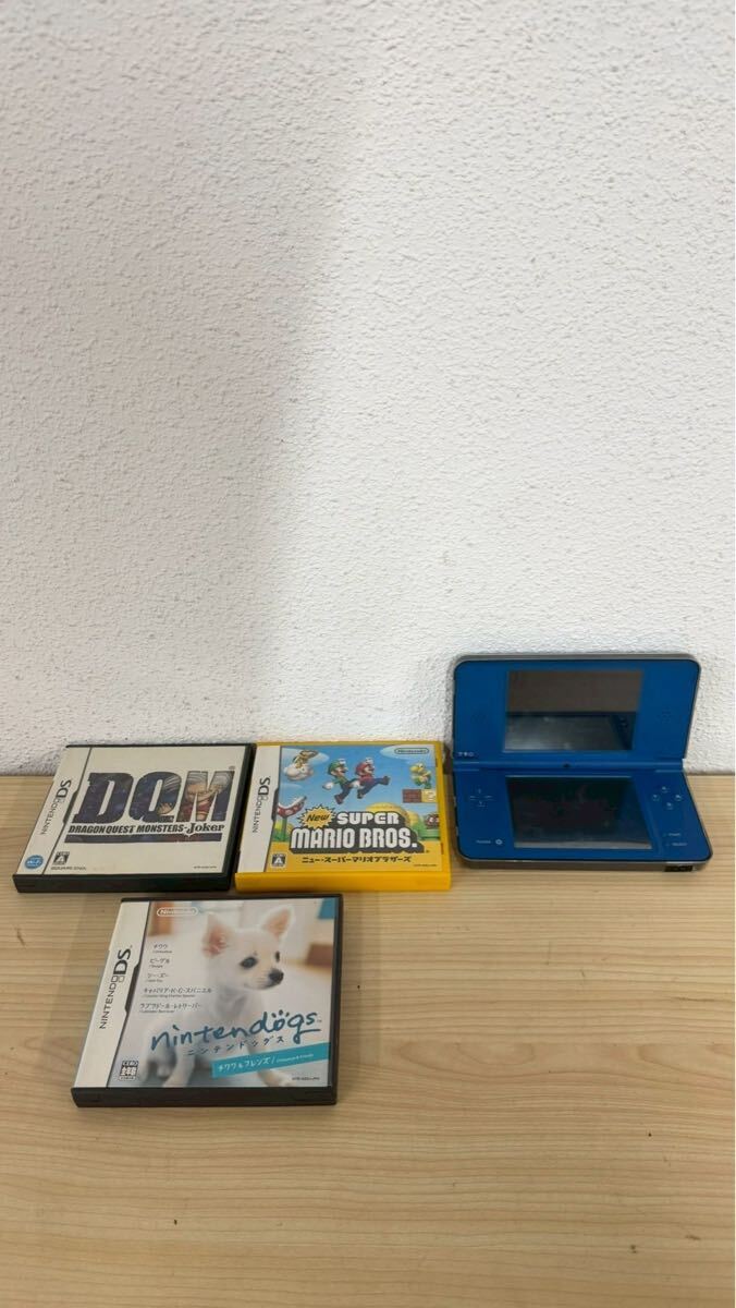 1円～【4点まとめ】Nintendo 任天堂 ニンテンドー DSi LL 本体 ブルー 保護カバー付き ソフト 3点 ペンなし 通電確認済み 現状保管品