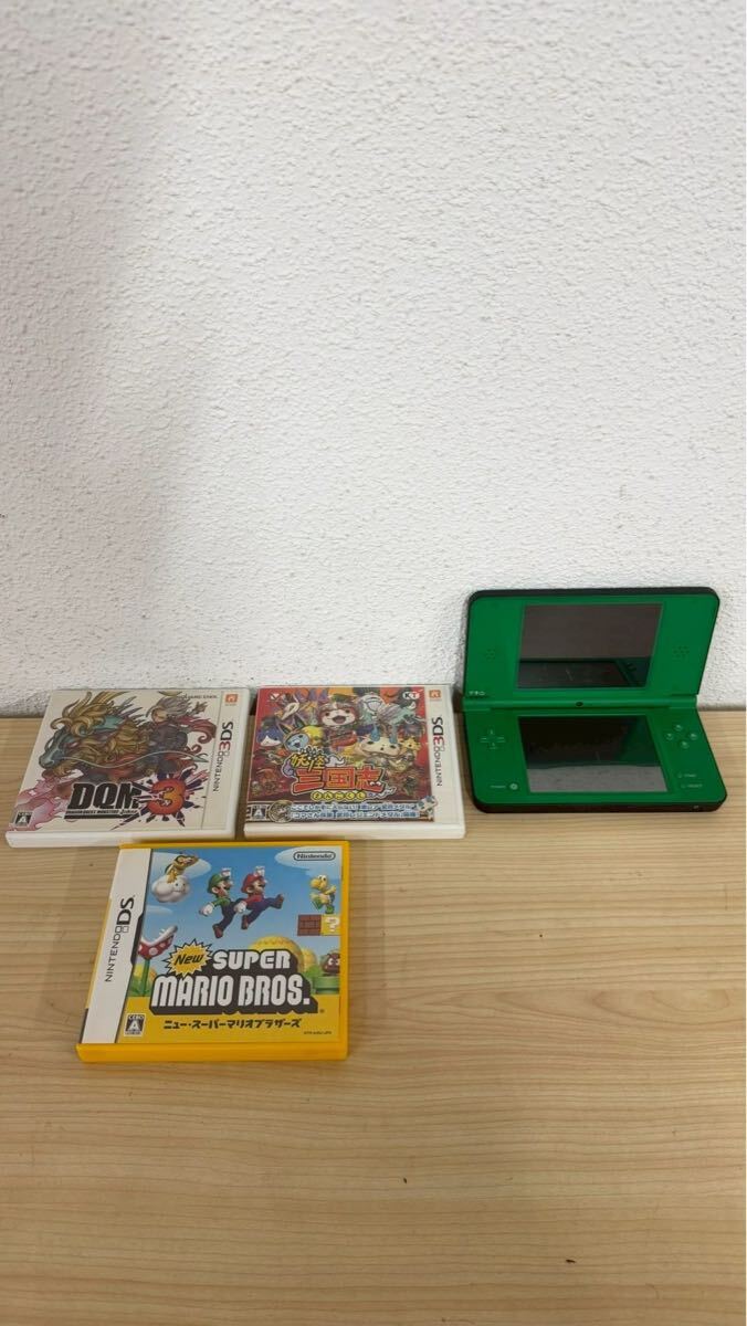1円～【4点まとめ】Nintendo 任天堂 ニンテンドー DSi LL 本体 グリーン ソフト 3点 ペンなし 通電確認済み 現状保管品