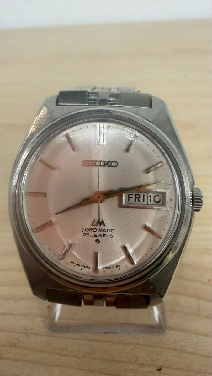 1円〜【稼働品】 SEIKO LM ロードマチック 5606-7000 23石 自動巻 デイデイト シルバー文字盤 純正ブレス ヴィンテージ