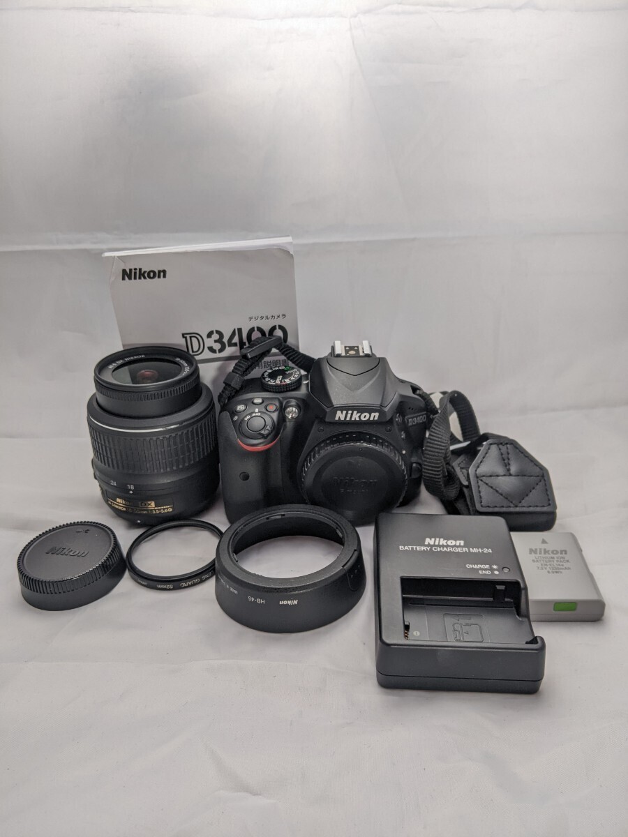 ★美品★Nikon D3400 18-55 VR レンズ キット バッテリー 充電器 ストラップ付　#03111