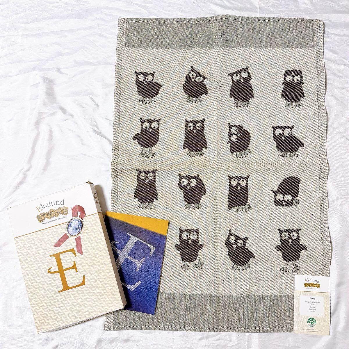 未使用 北欧雑貨 Ekelund エーケルンド フクロウ柄 タペストリー 鳥 48cm*70cm 綿100% テーブルセンター スウェーデン コットン