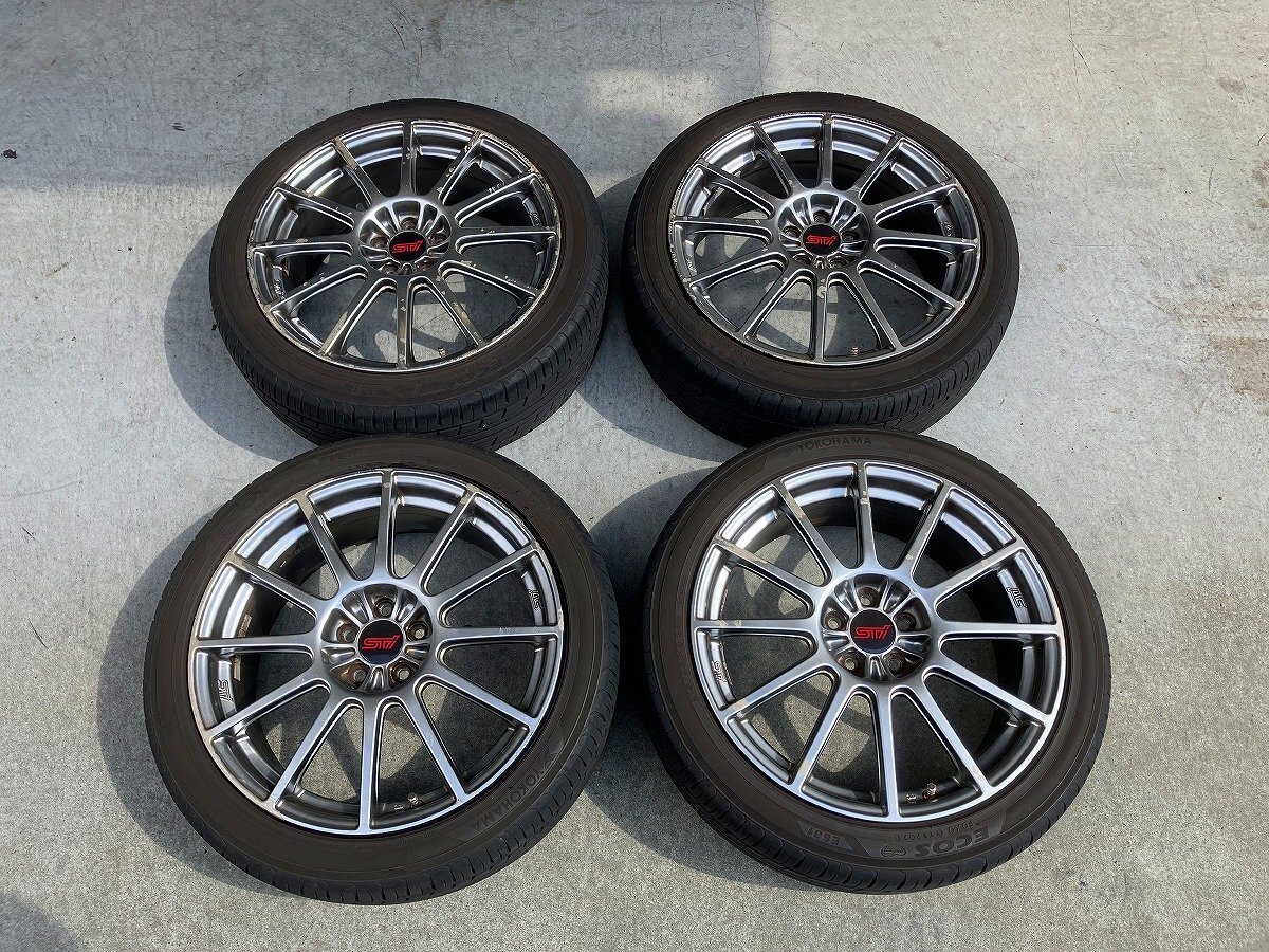 ※S管理79691 レガシィ BP5 600台限定車外し】4本共キズ多数有★STi 18インチ ホイール 7.5J +55 PCD100 5H★215/45R18 2021年製 タイヤ付