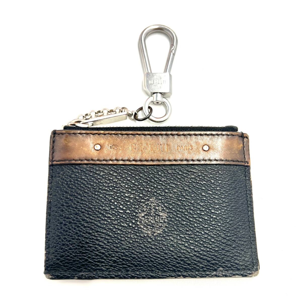 【C】Berluti ベルルッティ シグネチャー コインパース C1210P ブラック コインケース Paris レザー/PVC 約9.8㎝×7.3㎝ キーリング付属