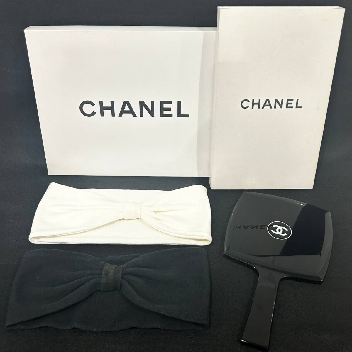 A【1円スタート】美品 CHANEL シャネル 非売品 ノベルティ まとめ ココマーク ハンドミラー 手鏡 リボンヘアバンド レディース
