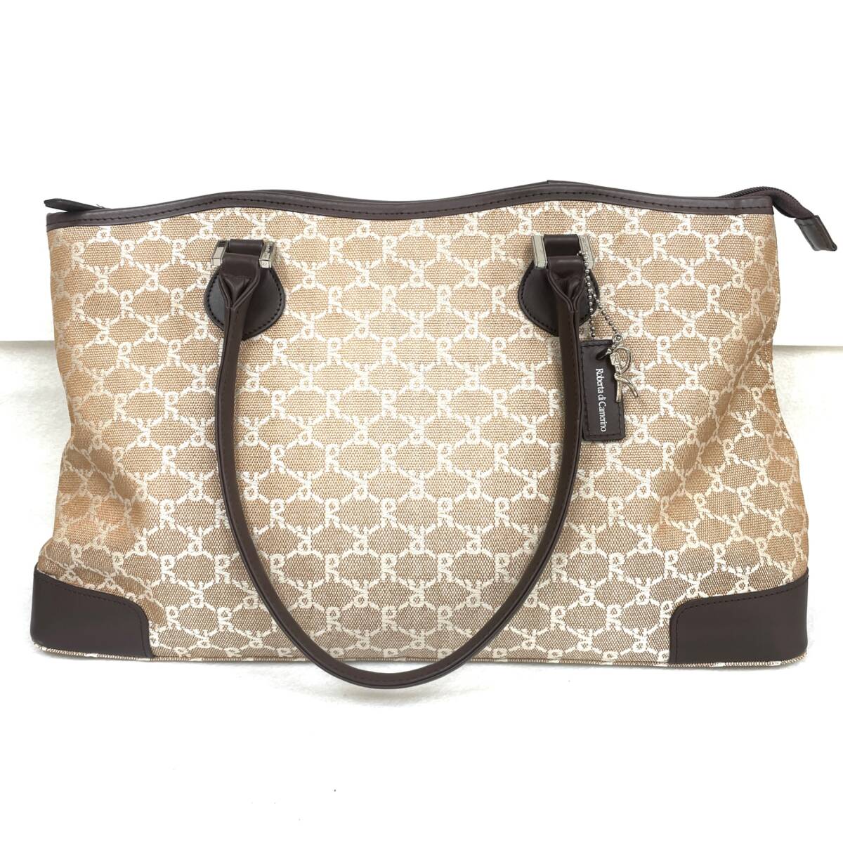 【E】美品 Roberta di Camerino ロベルタ ディ カメリーノ トートバッグ ハンドバッグ レディース ベージュ ブラウン系 総柄 カジュアル