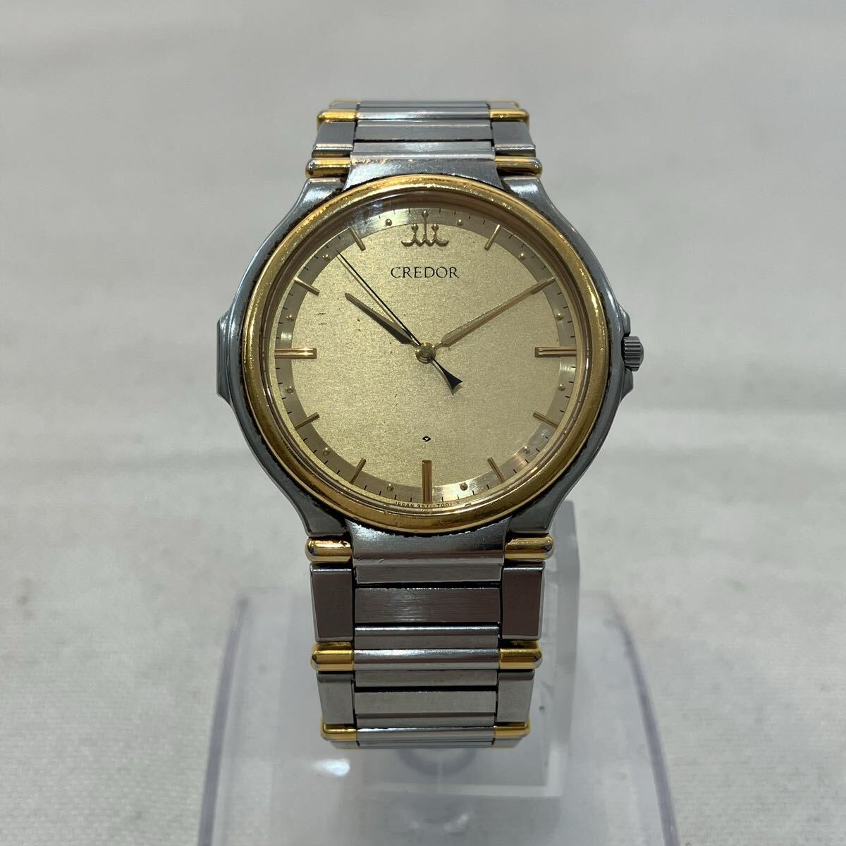 T【セイコー クレドール SEIKO CREDOR】9571-7000 QZ クオーツ シャンパン文字盤 メンズ レディース 腕時計 リューズ可動有り 現状品 