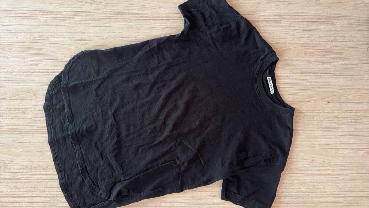 送料無料M【BLACK BEE】ロング丈コットンTシャツ☆黒ブラック無地シンプル綿