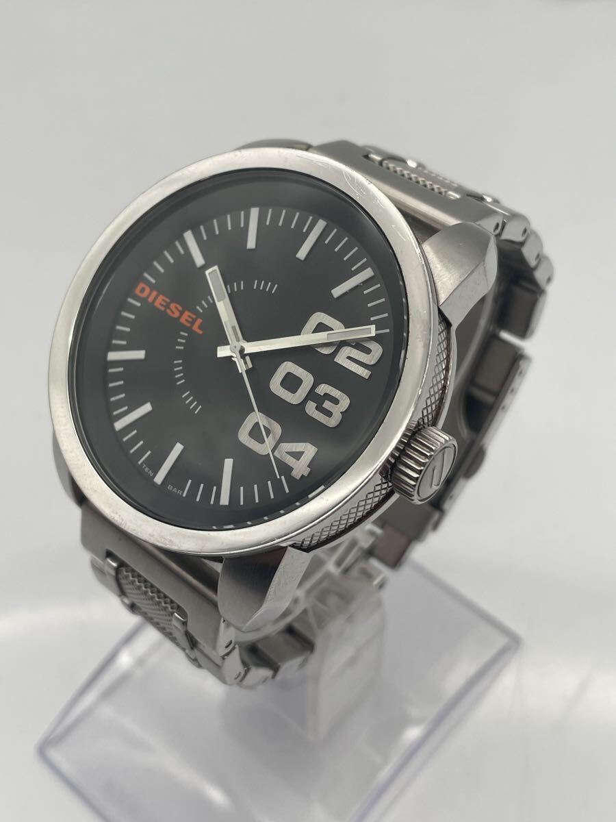 M【500円スタート】 DIESEL DZ1370 腕時計 クォーツ ディーゼル アナログ クオーツ シルバーカラー ブラック文字盤 リューズOK 不動