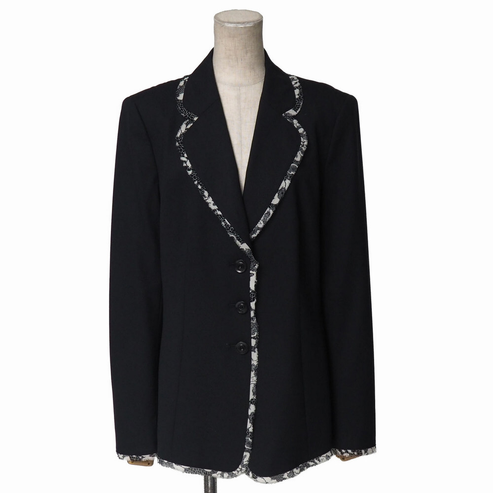 GT2196》ESCADA エスカーダ テーラードジャケット ブレザー シフォン カットオフ サイズ40 ブラック系