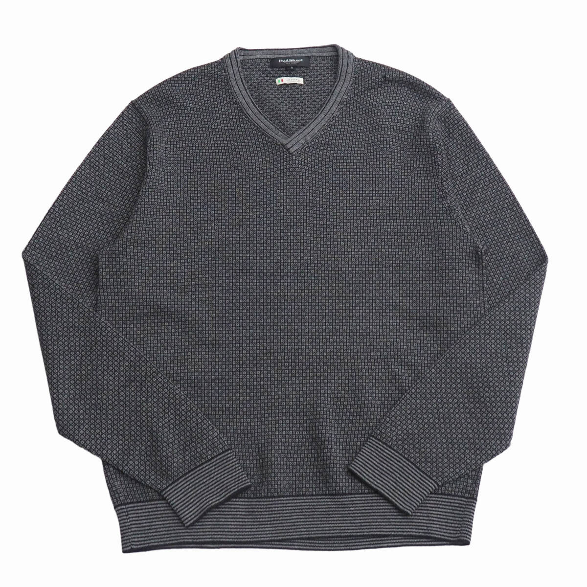 TK1915◇ポールスチュアート/Paul Stuart メンズ2 総柄 ウール ニット Vネック セーター 長袖 グレー系