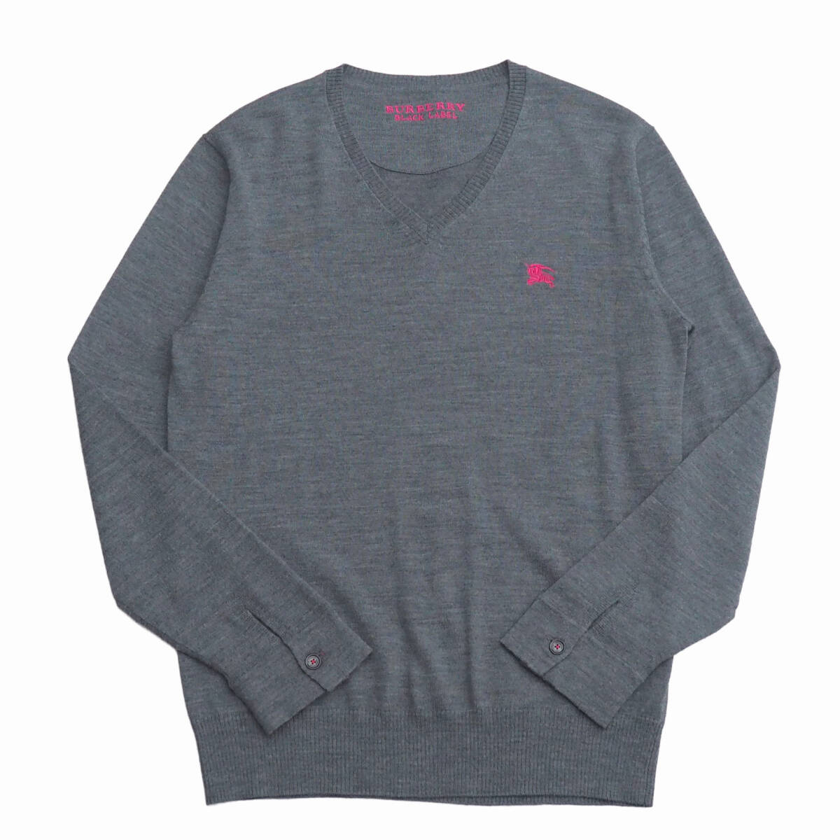 TK2170+BURBERRY BLACK LABEL/バーバリーブラックレーベル*メンズ3*D1N03-802-06*Vネック*ウールニットセーター*ロゴ刺繍*グレー系