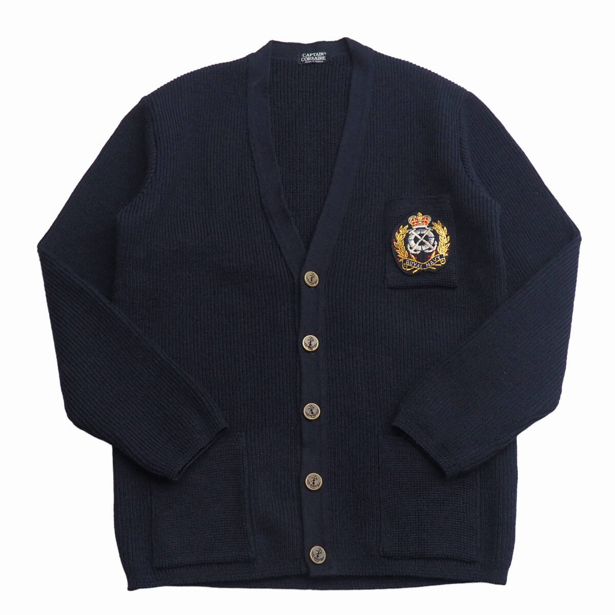 TK2136▽ヴィンテージ CAPTAIN CORSAIRE キャプテン・コルセール メンズ 金ボタン ウールリブニット Vネックカーディガン ネイビー系
