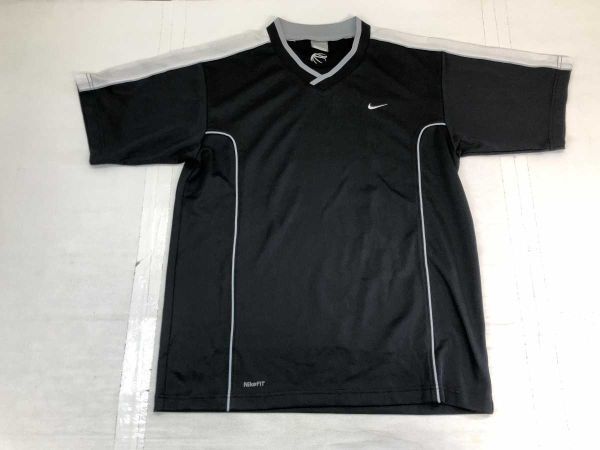 ナイキ NIKE FIT DRY スポーツ トレーニング ドライメッシュ 配色切替 Vネック 半袖 Tシャツ カットソー 黒 L メンズ ポリエステル100%