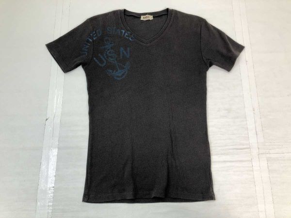 アヴィレックス AVIREX アメカジ ミリタリー マリン US NAVY プリント ワッフル サーマル 半袖 Tシャツ カットソー グレー M メンズ 綿混合