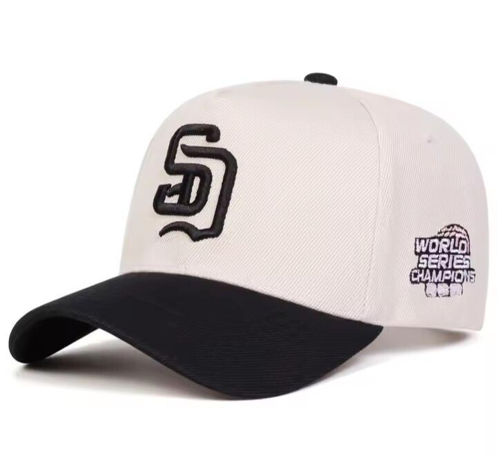 【ツートンキャップ 】オフホワイト×黒《SD刺繍》サイド刺繍★野球帽 ゴルフ