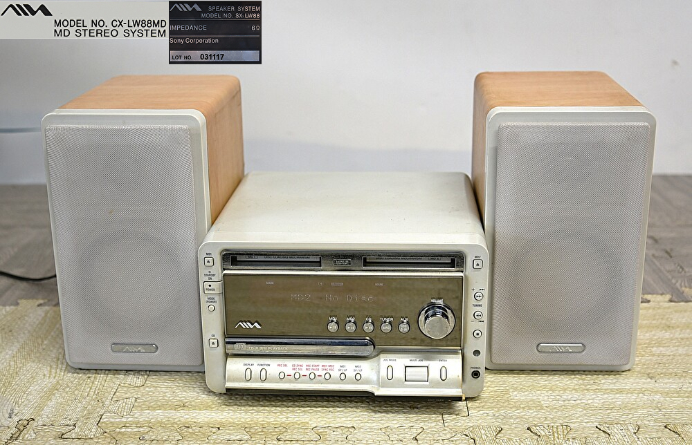 QY3-109　AIWA アイワ CD/MDステレオシステムコンポ CX-LW88MD SX-LW88 スピーカー 通電確認済 難あり 03年製 オーディオ機器 現状品