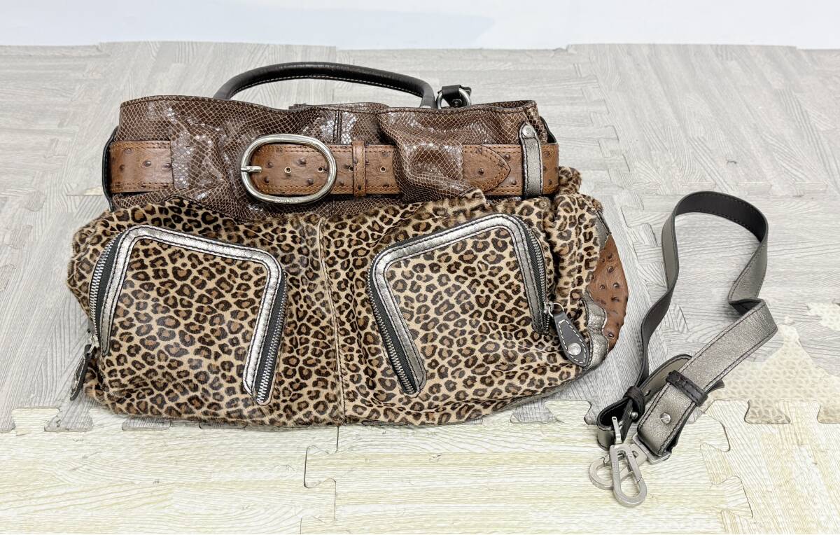 SY3-8 BOGNER ボグナー トートバッグ ハンドバッグ ショルダーストラップ付 レオパード柄 レザー ファッション小物 現状品 保管品