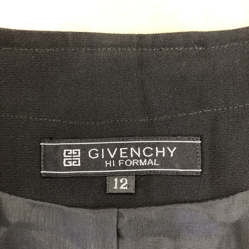 ジバンシー Givenchy セットアップ ワンピース ジャケット ベルト付き 襟元刺繍デザイン ロングワンピース 肩パット 黒 12サイズ 998391