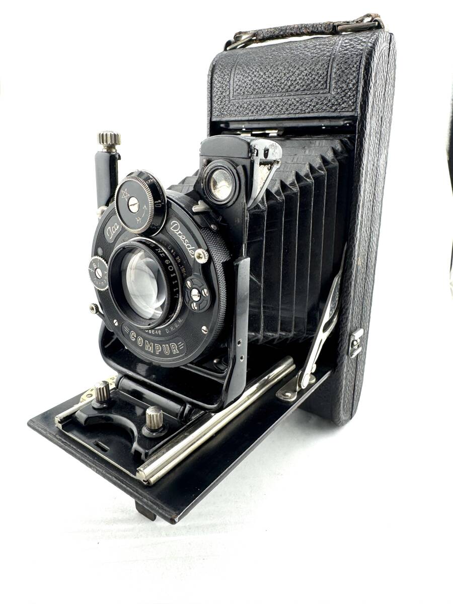 ★希少品★Icarette イカレッテ イカ COMPUR Ica Dresden Carl Zeiss Jena Tessar 10.5cm 105mm F4.5 蛇腹カメラ シャッターOK★　#542
