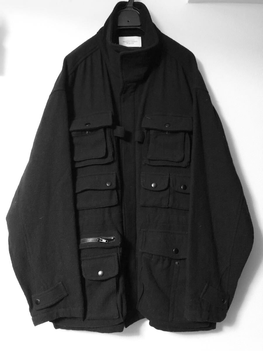 unused 21AW Cameraman Jacket Black 多ポケットユーティリティジャケット 英国産ウール LAMPO 黒 オーバーサイズ ハンティング US2071
