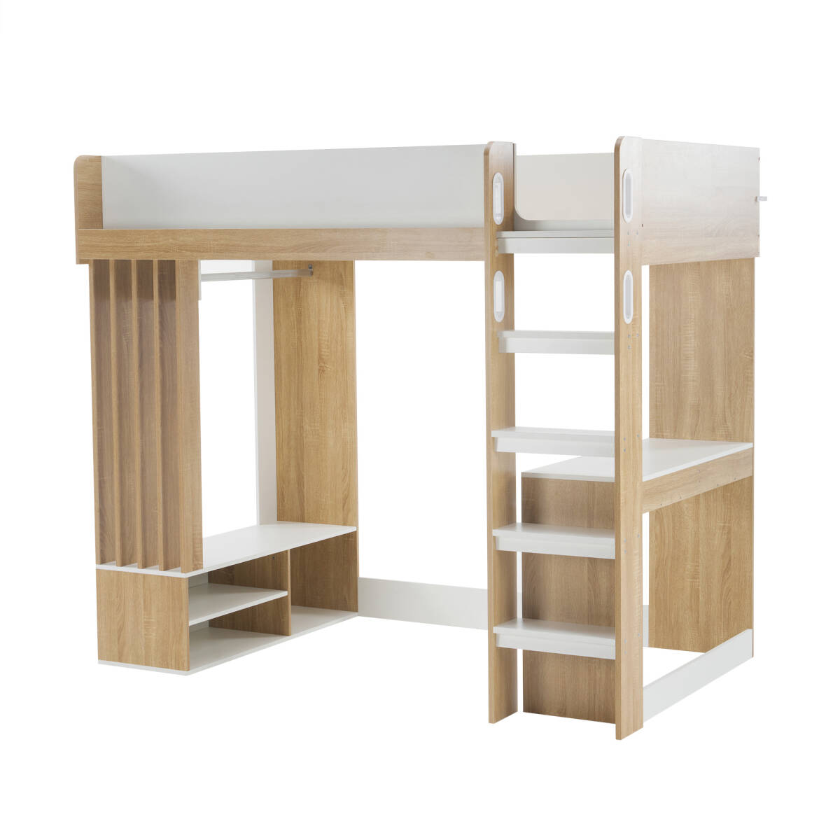 システムベッド 頑丈 階段 木製 収納 シングル デスク シェルフ ハンガー付き 北欧風 大人 一人暮らし ベッド 木製 ホワイト 