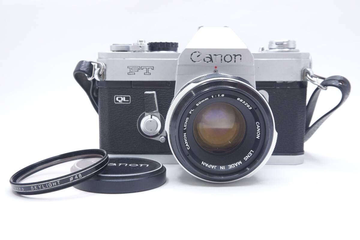 ▽Canon キャノン FT QL / FL 50mm F1.8 一眼レフフィルムカメラ (レンズキャプ・フィルター付) 訳あり