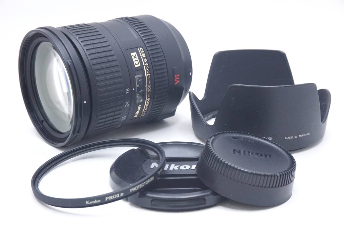 ▽Nikon ニコン AF-S NIKKOR 18-200mm F3.5-5.6 G ED DX (前後キャップ・フィルター・フード付) 訳あり