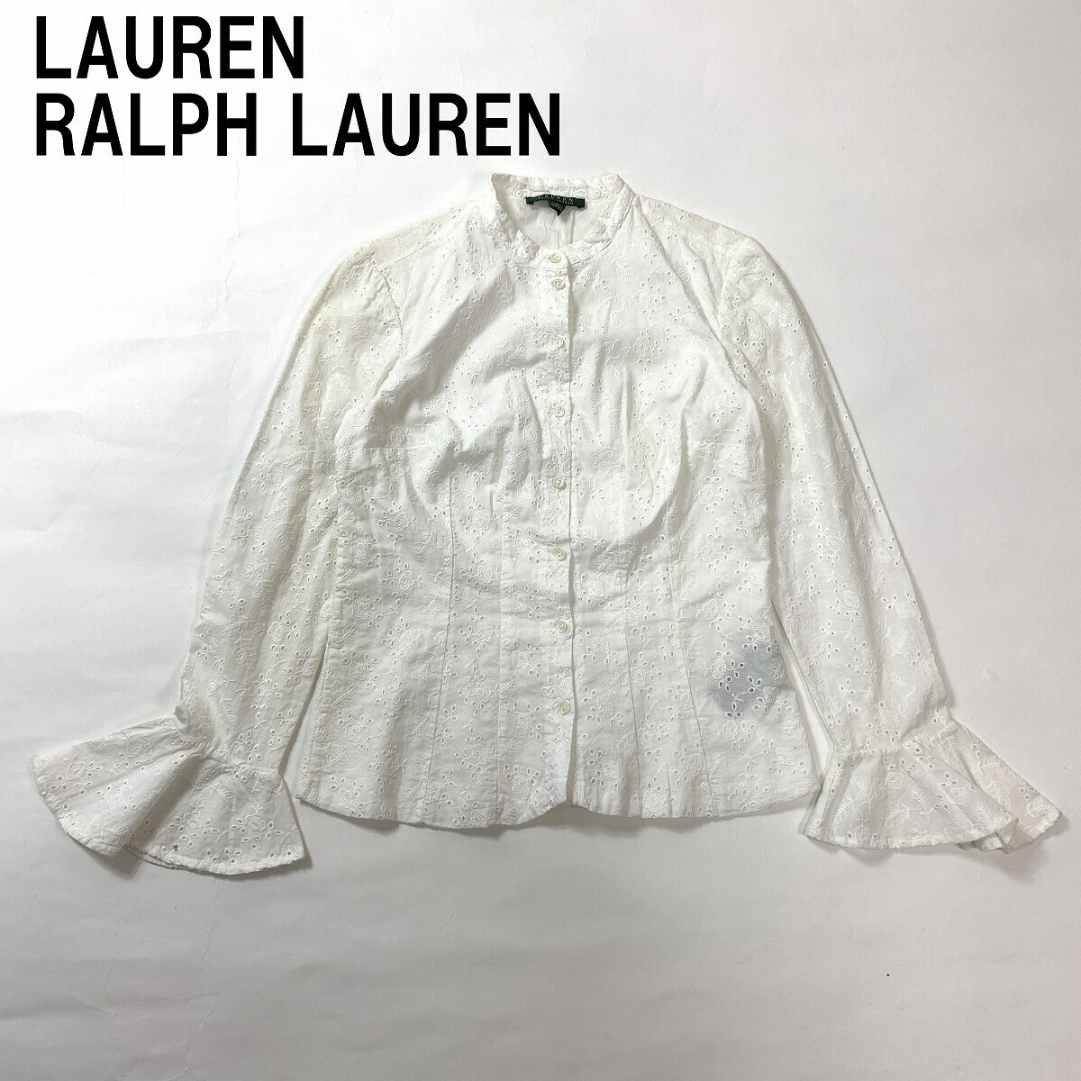 LAUREN RALPH LAUREN ローレンラルフローレン 長袖シャツ ブラウス 綿 コットン 総レース 刺繍 白 ホワイト ０◆送料無料◆YC1621