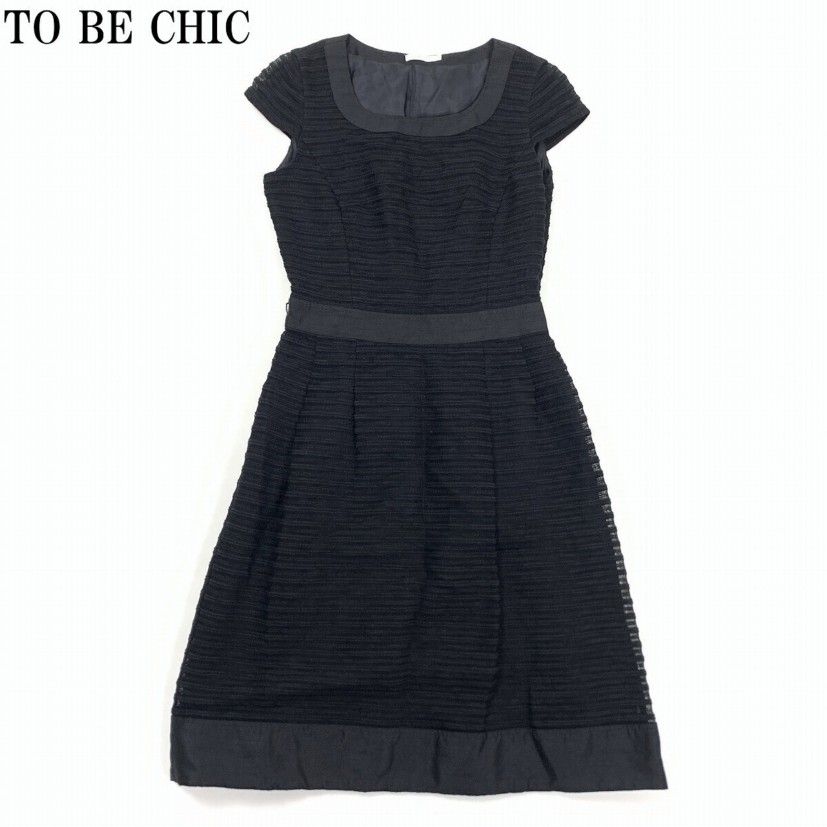 TO BE CHIC トゥービーシック レース コットン 半袖ロングフレアワンピース ブラック 42◆送料無料◆YC834