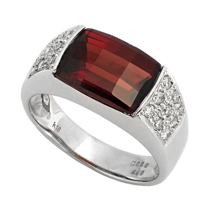 【新品仕上げ済】K18 ガーネット ダイヤモンド リング 4.49ct 0.30ct 7.2g 16.5号 ホワイトゴールド 18金 指輪 ジュエリー アクセサリー