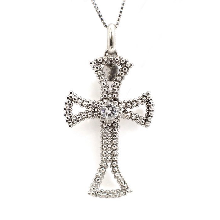 K18WG/Pt850 ダイヤモンド ネックレス クロスモチーフ D0.213ct 5.0g ホワイトゴールド プラチナ 18金 一粒ダイヤ ジュエリー アクセサリー
